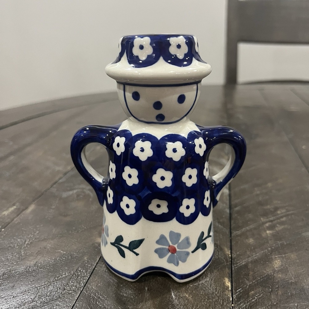 Handmade Boleslawiec‎ Poland G. Frankow Pepper Shaker Floral Handles 5 1/2" Tall